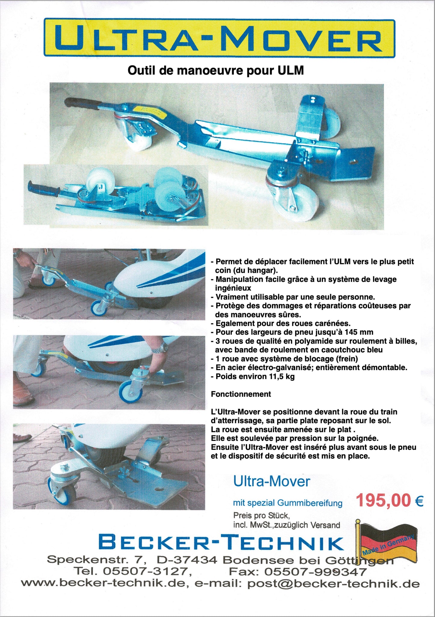 Ultra-Mover manovering aid for Ultra-Light-Planes